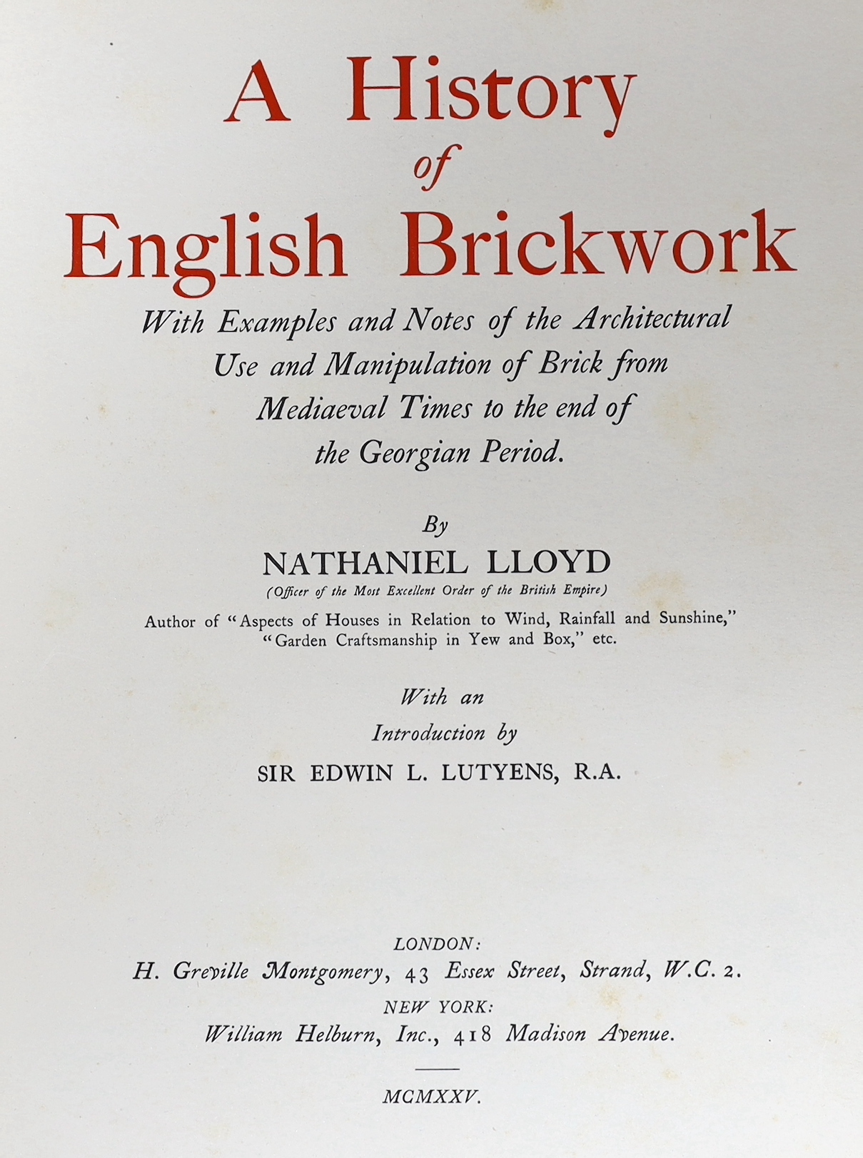 National Portrait Gallery, 5 vol., calf, rebacked, 1830 and Lloyd (N.) – A History of English Brickwork, original cloth, rebacked 1925